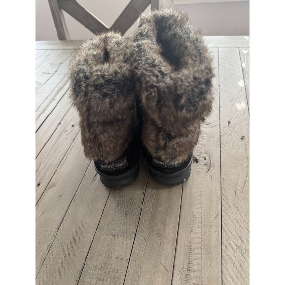 Minnetonka Everett Suede Leather + Faux Fur Winter Boots Booties Black Size 10 - Picture 4 of 7